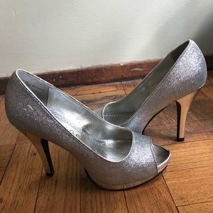 Rampage Silver Glitter Open-toe Heels